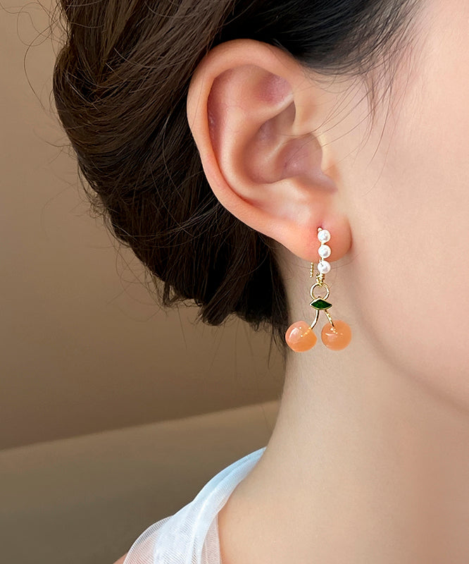 Orange Copper Alloy Pearl Blossom Cherry Drop Earrings