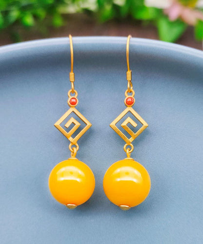 Yellow Sterling Silver Overgild Beeswax Agate Drop Earrings