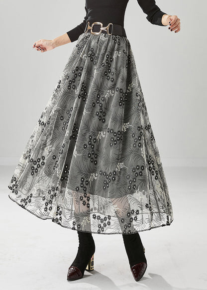 Grey Embroideried Exra Large Hem Tulle Skirts Fall