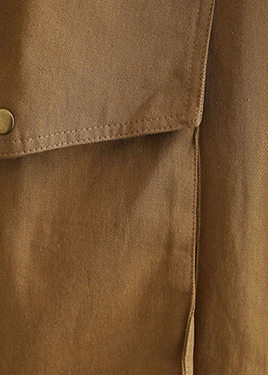 Khaki Zip Up Pockets Cotton Spring Coat