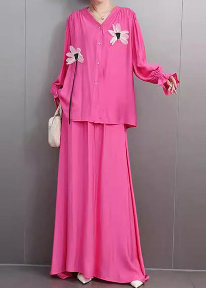 Rose Button Shirts and Maxi Skirts Two Piece Set Flare Sleeve