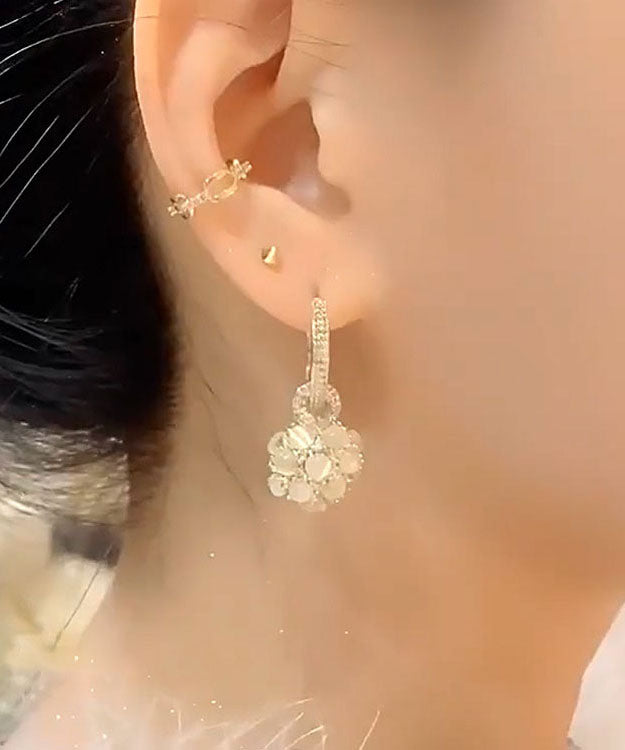 Gold Copper Alloy Zircon Opal Spherical Drop Earrings