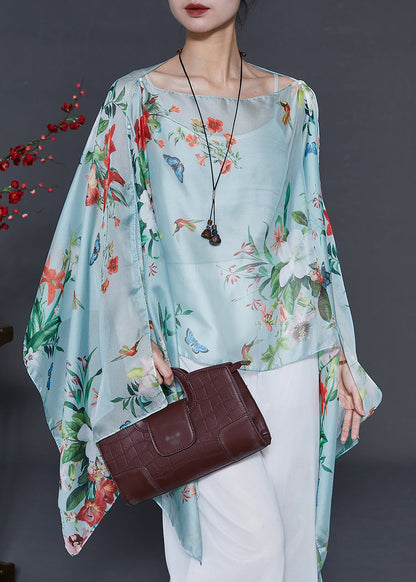 Diy Green Oversized Print Chiffon Upf 50+ Tops Summer