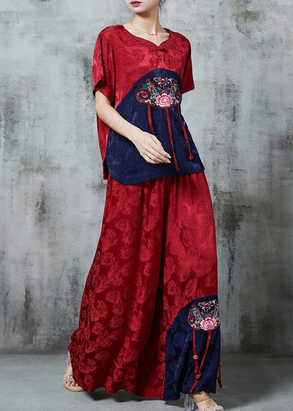 Mulberry Embroidered Patchwork Silk Sets 2 Pieces Summer