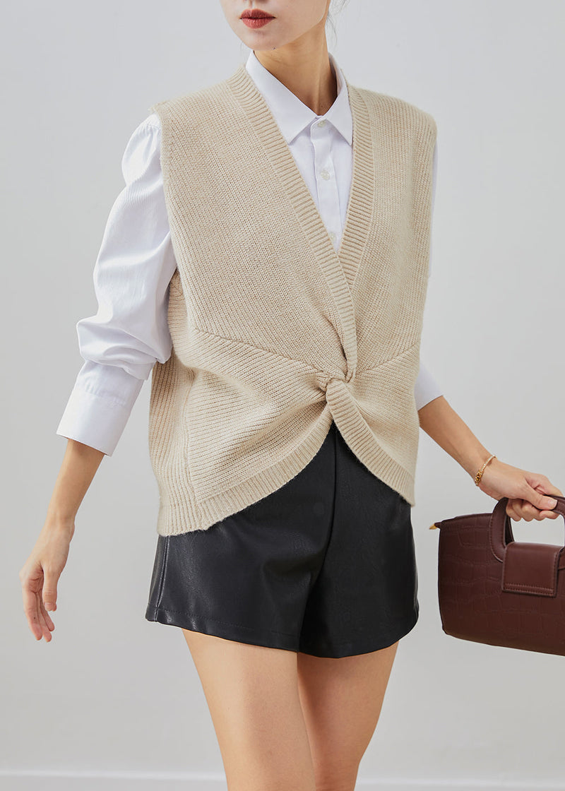Beige Asymmetrical Oversized Knit Vest Fall