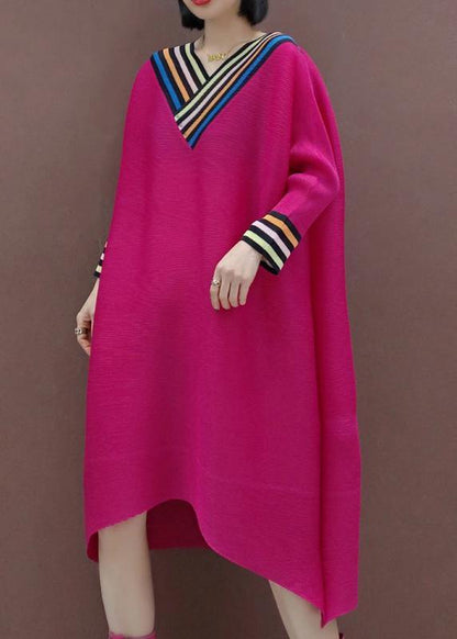 Loose V Neck Asymmetric Spring Clothes Photography Red Art Dresses