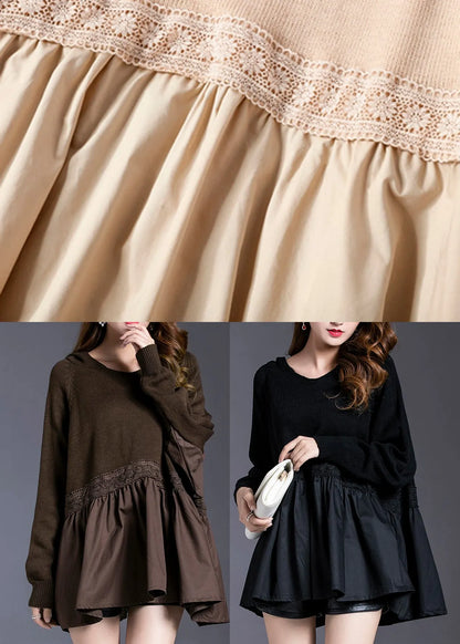 Chocolate Patchwork Loose Knit Pullover Spring