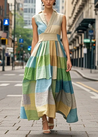 Cinched Plaid Cotton Vacation Dresses Sleeveless