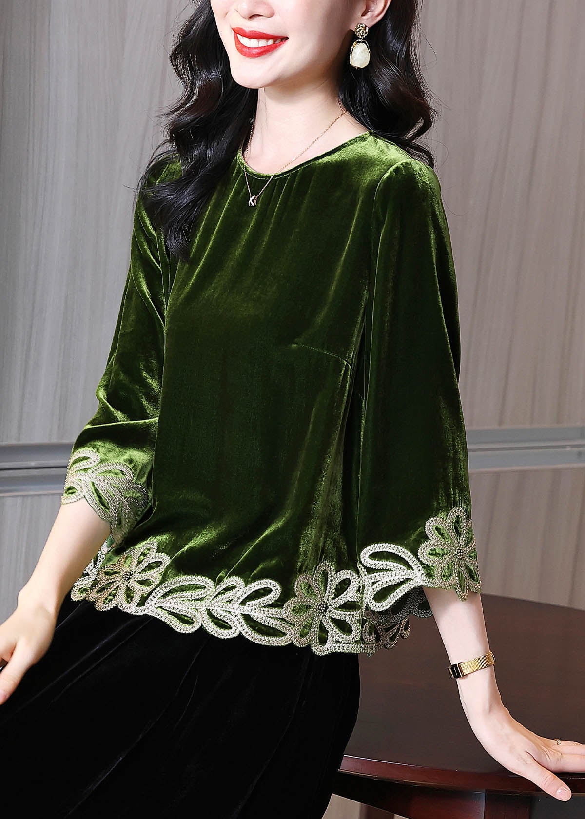 Green Zircon Silk Velour Top Bracelet Sleeve