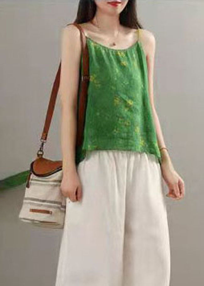 Green Print Patchwork Spaghetti Strap Tops Summer