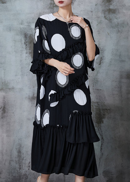 Black Ruffled Patchwork Chiffon Maxi Dress Summer