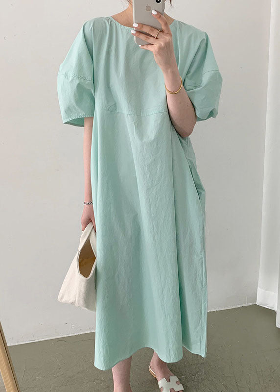 Fitted Green Puff Sleeve Cotton Vacation Dresses Spring