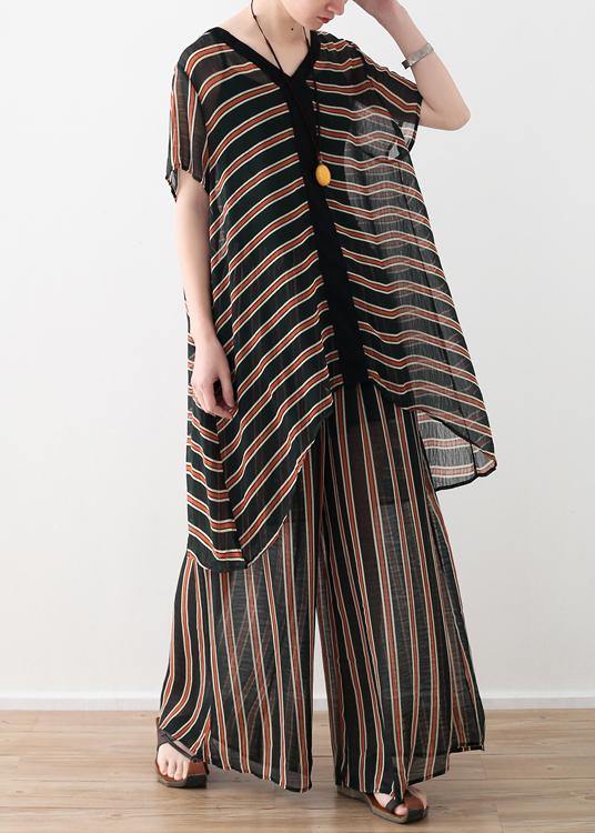 Summer Loose Size Striped Chiffon Shirt