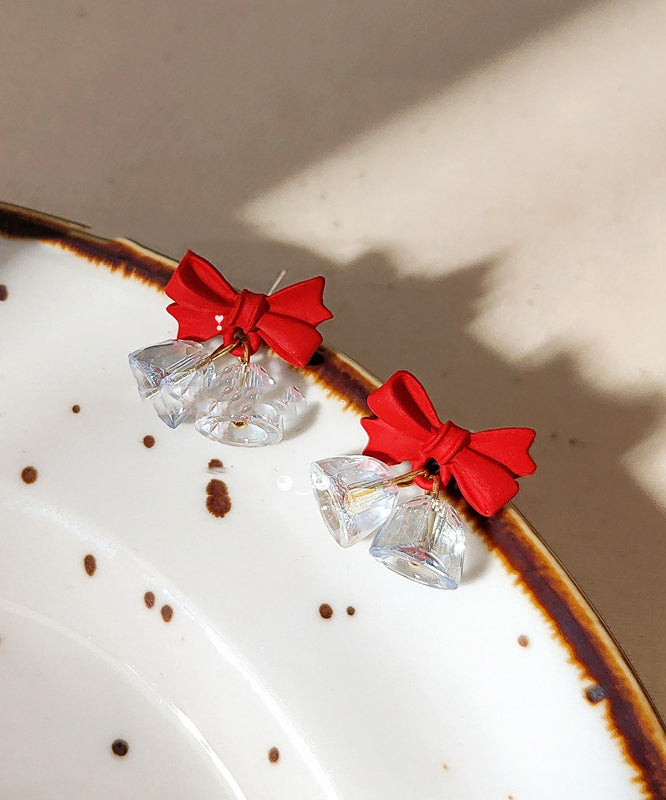 Red Sterling Silver Crystal Bow Bell Drop Earrings