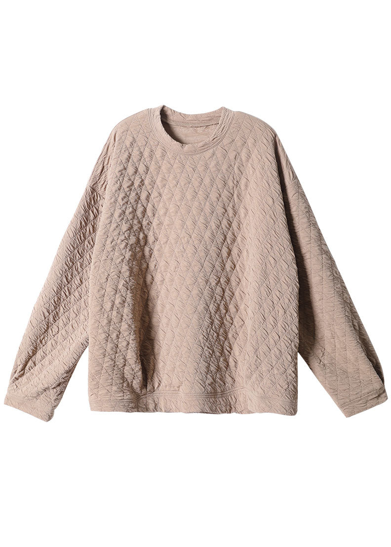 Khaki Loose O-neck Fall Sweatshirt