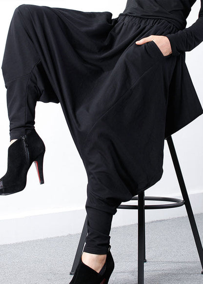 Black Zippered Asymmetrical Design Jogging Spring Pants