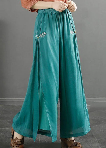 Organic Blue Embroideried High Waist Cotton Pants Skirt Summer
