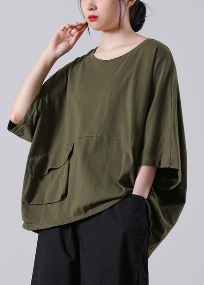 Diy White O-neck Pockets Cotton Top Summer