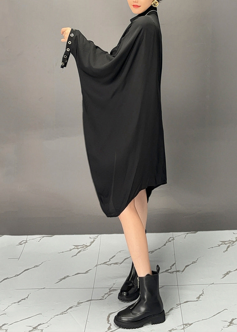 Black Turtleneck Asymmetrical Patchwork Maxi Coats Batwing Sleeve