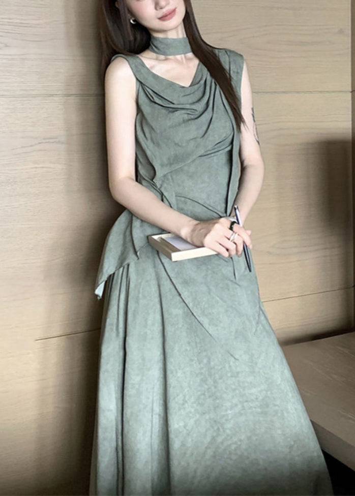 Style Green Asymmetrical Cotton Sets 2 Pieces Summer