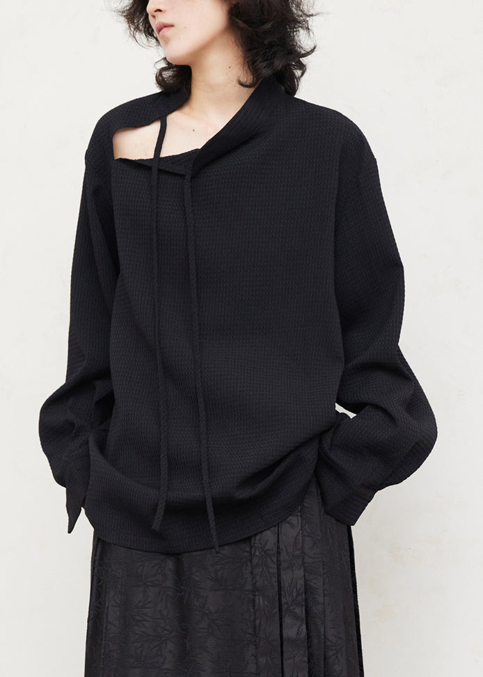 Black Tie Lace Shirts Lantern Sleeve