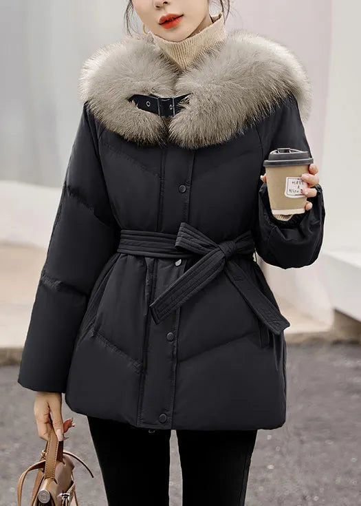 Coffee Fur Collar Zip Up Duck Down Winter Coats