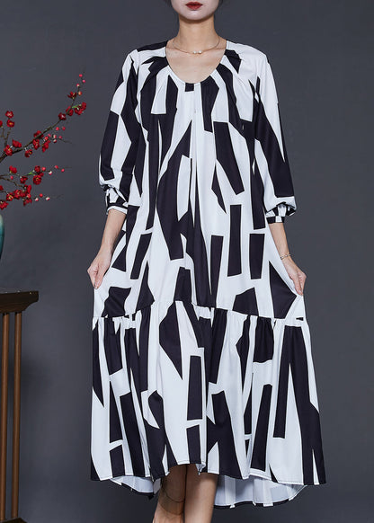 White Oversized Print Chiffon Dresses Spring