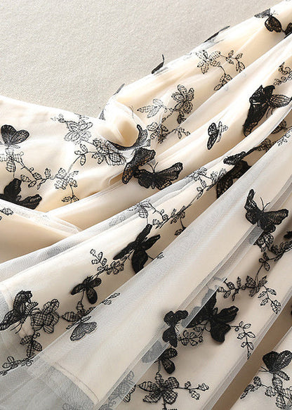 Style Beige Embroidered Butterfly Tulle Skirts Spring