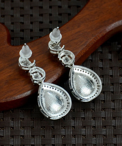 Green Sterling Silver Inlaid Zircon Chalcedony Water Drop Drop Earrings