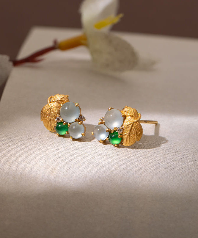 Gold Sterling Silver Overgild Inlaid Ice Species Grape Stud Earrings