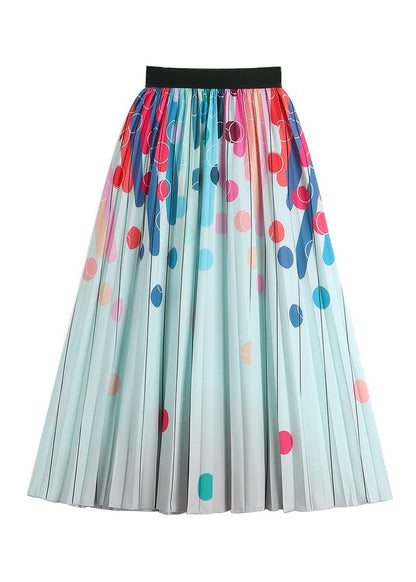 Blue Print Wrinkled Elastic Waist Chiffon Skirts Summer
