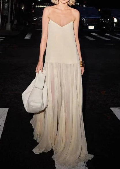 White Backless Patchwork Cotton Spaghetti Strap Dress Sleeveless