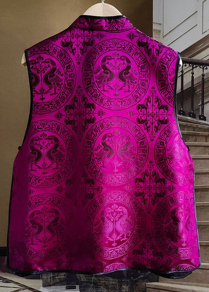Rose Patchwork Jacquard Side Open Silk Vest Sleeveless