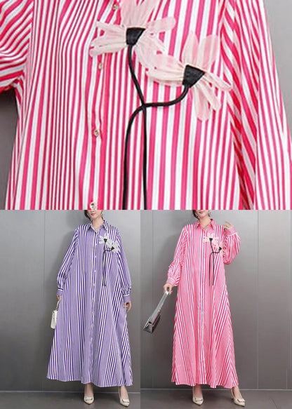 Pink Peter Pan Collar Maxi Dress Lantern Sleeve