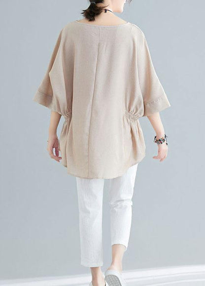 Unique Beige Batwing Sleeve Cotton Summer Shirt Tops