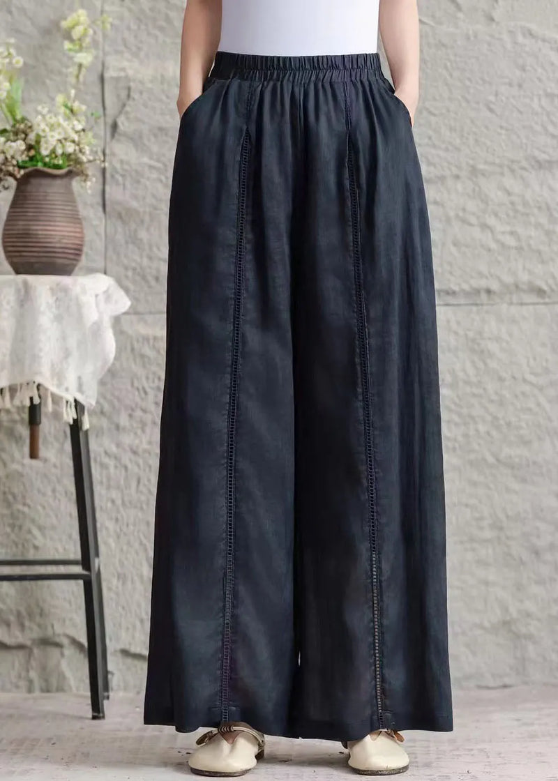 Green Pockets Hollow Out Patchwork Linen Pants Summer