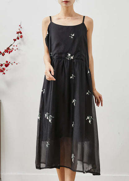 Boutique Black Embroidered Tasseled Chiffon Two Piece Set Clothing Summer