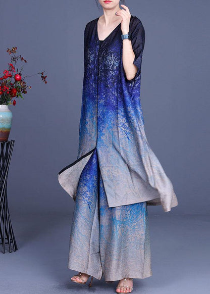 Print Gradient Top + Wide Leg Pants Two Piece Set