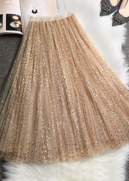 Art Khaki Sequins Tulle Skirts Spring