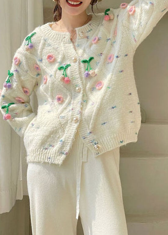 White Button Knit Cardigans Spring