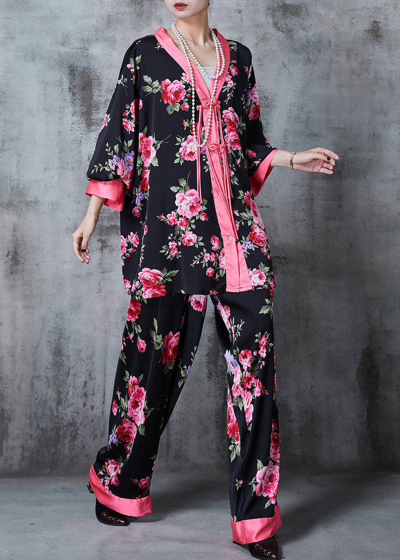 Black Tasseled Silk Two Pieces Set Summer