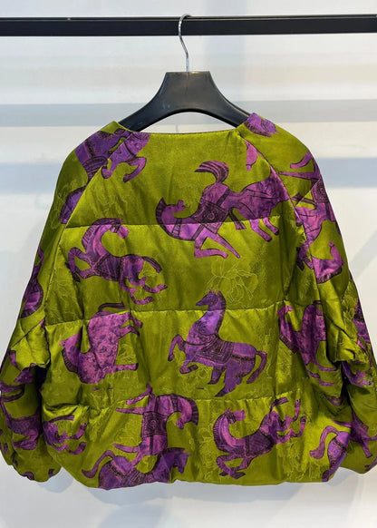 Green Print Patchwork Mink Velvet Duck Down Puffers Jackets Winter
