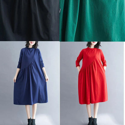 O Neck Wrinkled Spring Tunics Outfits Black Maxi Dress
