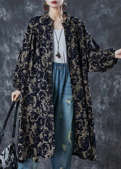 Coffee Print Cotton Shirt Dress Oversized Spring