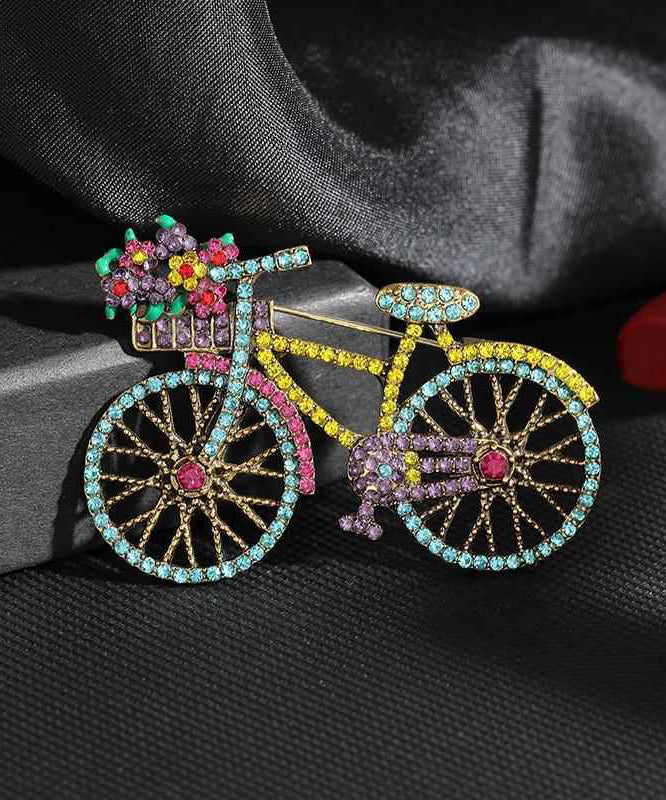 Pink Alloy Zircon Pearl Bicycle Brooches