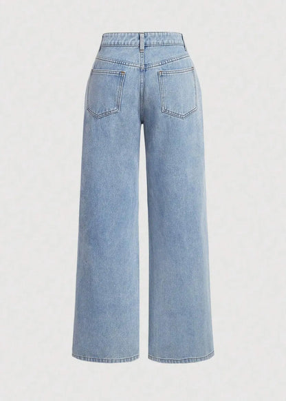 Blue Pockets Bow Wide Leg Jeans Fall