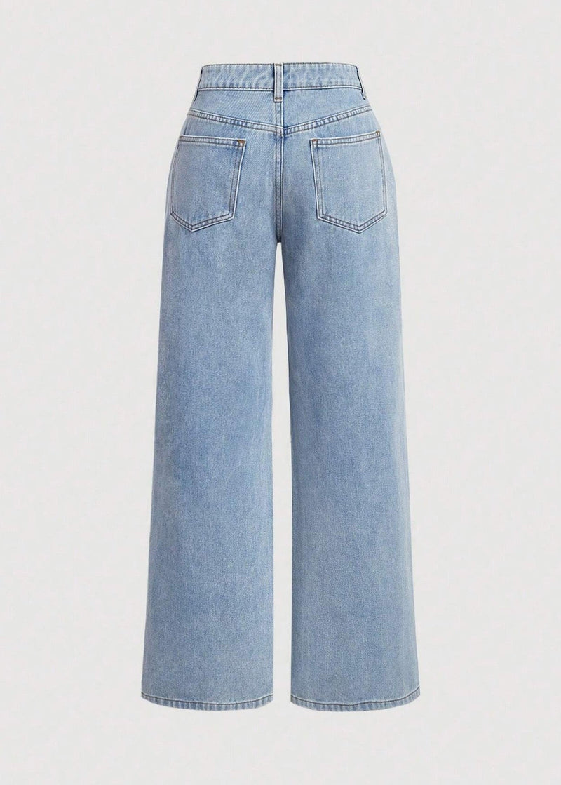 Blue Pockets Bow Wide Leg Jeans Fall