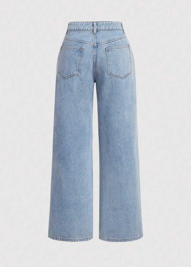 Blue Pockets Bow Wide Leg Jeans Fall