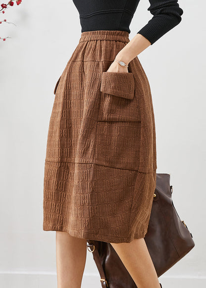 Coffee Jacquard Patchwork Corduroy Skirt Fall