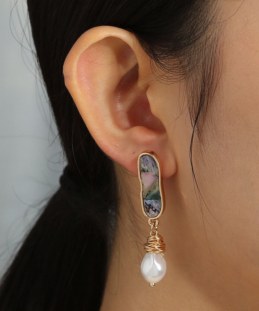 Sterling Silver Inlaid Jade Abalone Shell Drop Earrings